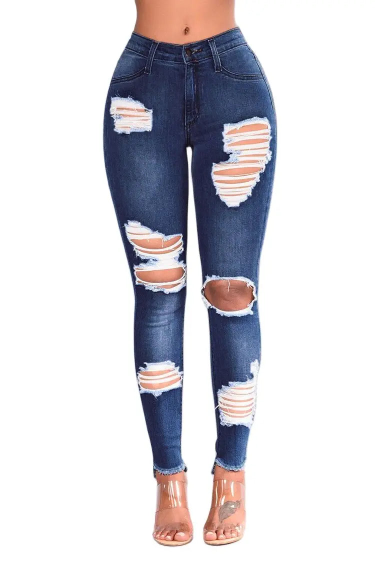 2022 Hot Sale Ripped Jeans For Women Fashion Slim Stretch Denim Pencil Pants Street Hipster Trousers Casual Female Clothing