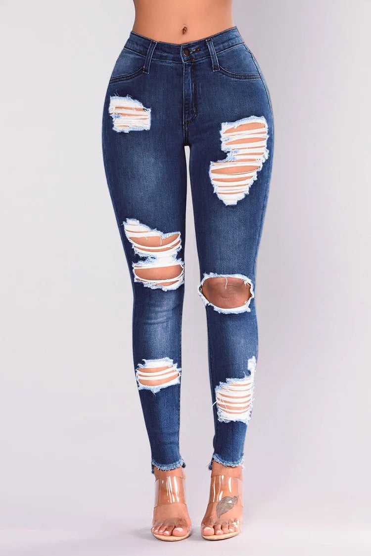 2022 Hot Sale Ripped Jeans For Women Fashion Slim Stretch Denim Pencil Pants Street Hipster Trousers Casual Female Clothing