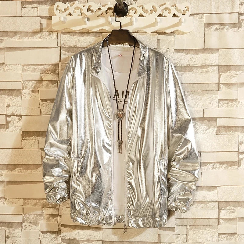 2024 Fashion Brand Gold Silver Windbreaker Jacket Men Autumn Streetwear Sequin Tuxedo Jacket Shinny Disco Stage Singer Costume