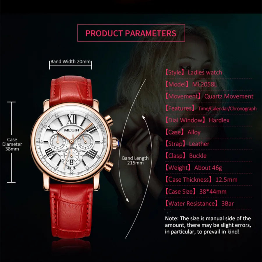 MEGIR Luxury Women Watches Fashion Casual Female Quartz Wristwatch Leather Waterproof Ladies Wrist Watch Dress Clock Reloj Mujer