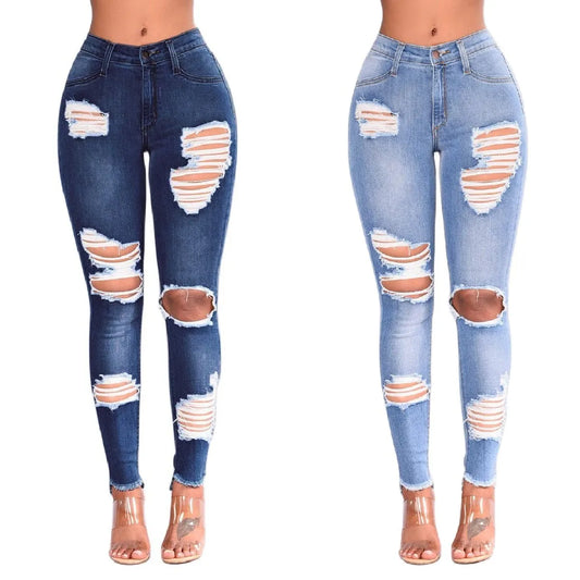 2022 Hot Sale Ripped Jeans For Women Fashion Slim Stretch Denim Pencil Pants Street Hipster Trousers Casual Female Clothing