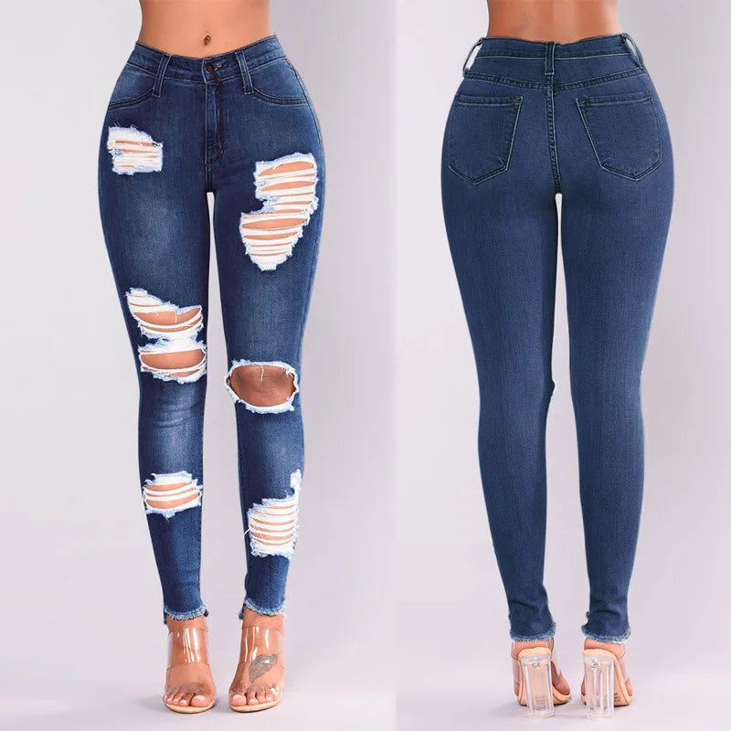 2022 Hot Sale Ripped Jeans For Women Fashion Slim Stretch Denim Pencil Pants Street Hipster Trousers Casual Female Clothing