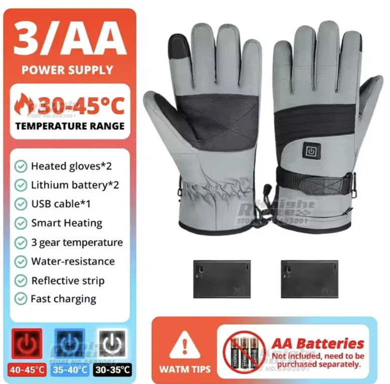 Heated Waterproof Motorcycle Gloves – Battery-Powered, Touchscreen, Winter Ski and Racing Gloves