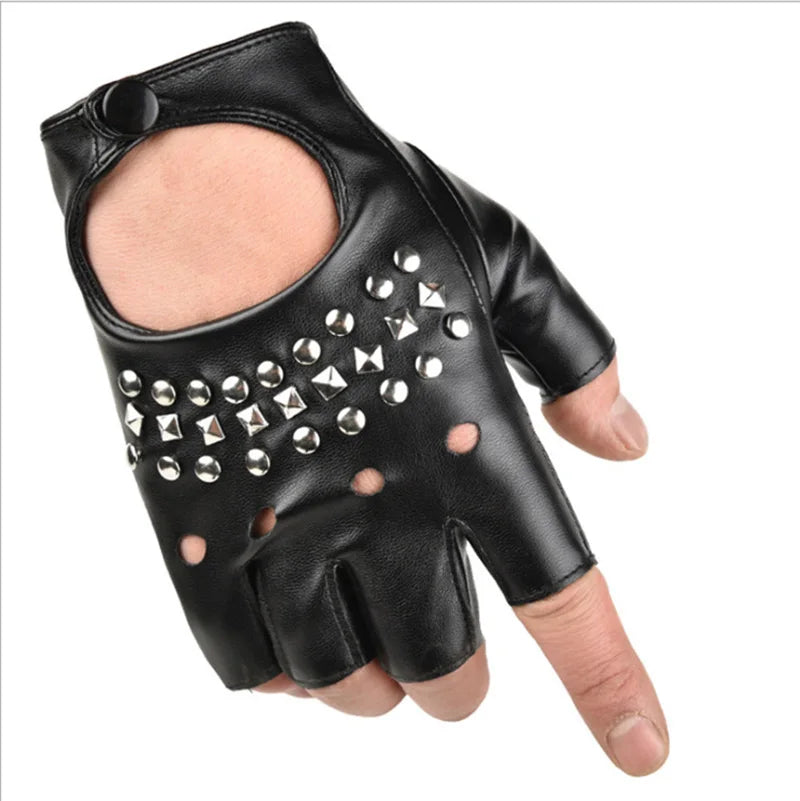 Unisex Nightclub Singer Performance Glove Men Women Half Finger Rivet Punk Party Leather Sport Hip Hop Street Dance Glove I102