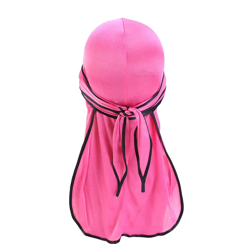 Durag Long Tail Silky Scarf Muslim Doo Rag Pirate Hat Durag Chemo Caps Skull Hat Turban hair band Bandanas 18 colors for Choose