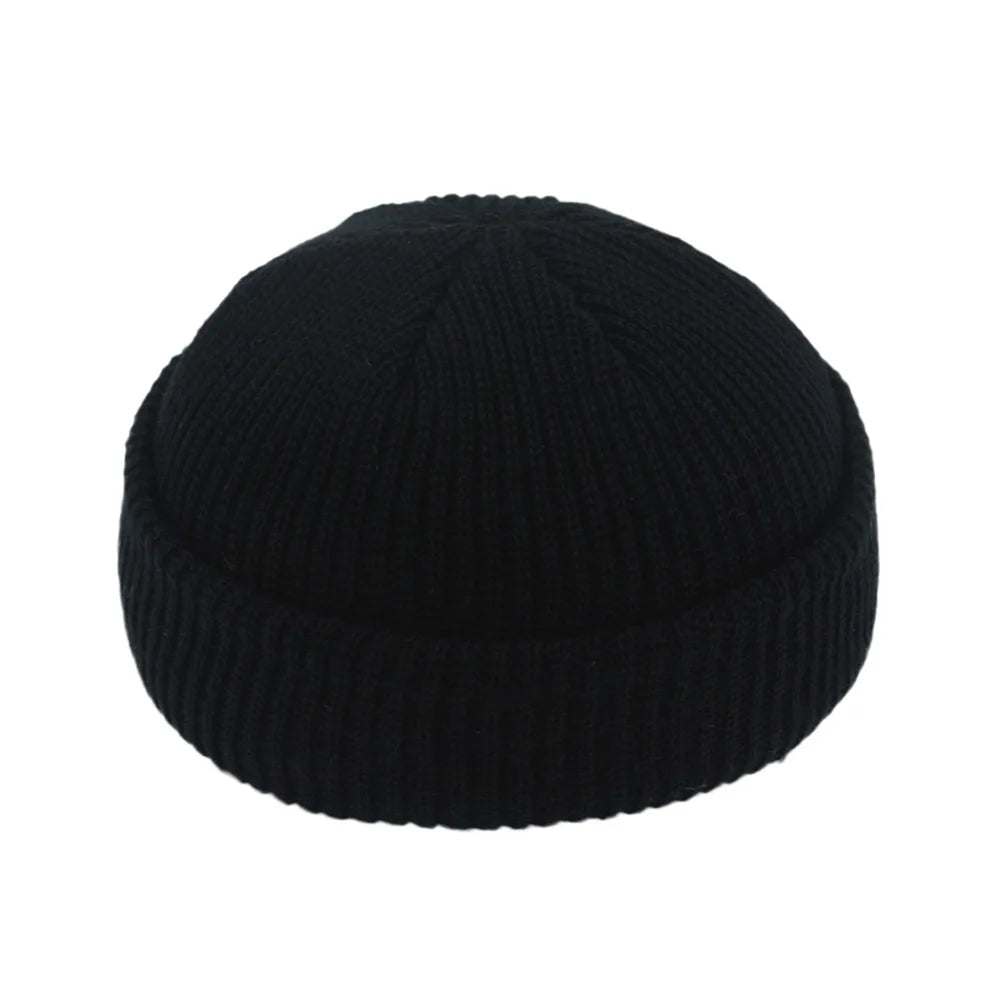 Beanie Knit Hats Boy Skullcap Sailor Caps Cuffs Retro Navy Short Hat Solid Color Unisex Winter Warm Cap Roll-Up Edge