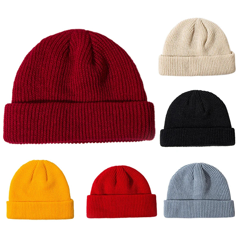 Ladies Casual Cap Winter Unisex Rib Knitted Beanies Hats For Woman Mens Kids Girls Boys Black Grey Red Solid Color