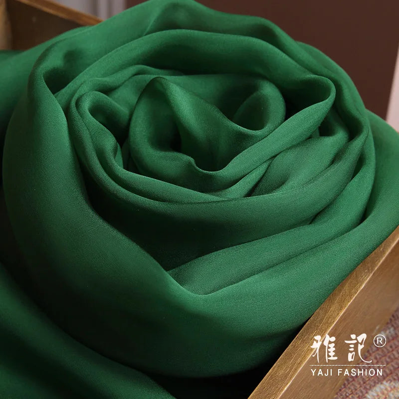 100% Real Silk Scarf Women   Natural Silk chiffon Scarf Dark Green Foulard Femme Lady Silk Shawls Wraps for Ladies Solid