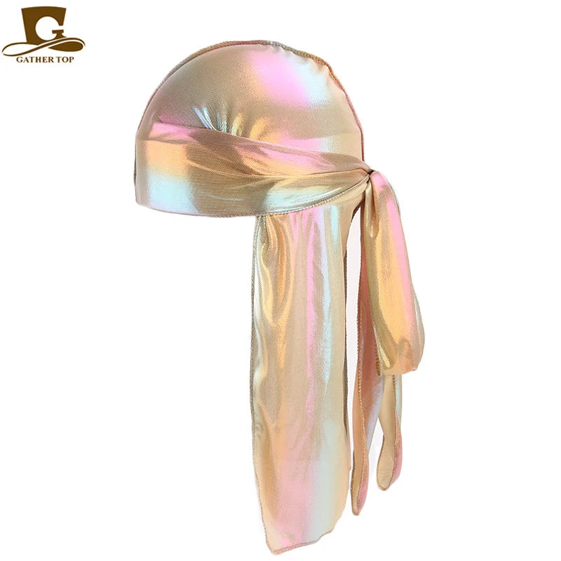 Durag Long Tail Silky Scarf Muslim Doo Rag Pirate Hat Durag Chemo Caps Skull Hat Turban hair band Bandanas 18 colors for Choose