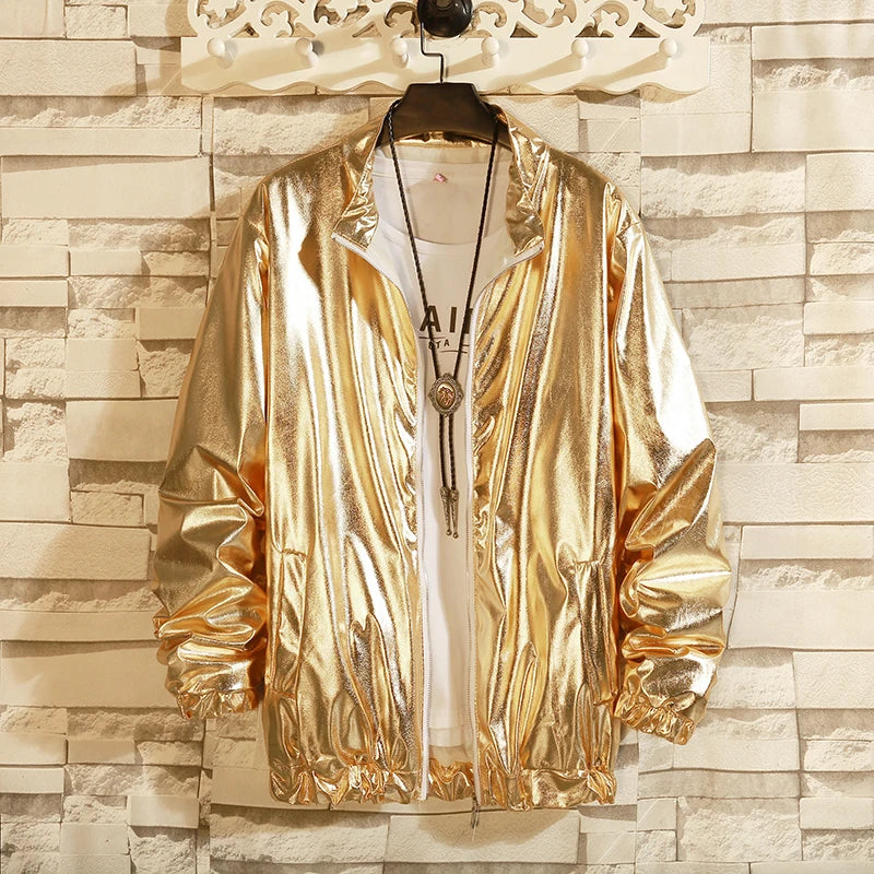 2024 Fashion Brand Gold Silver Windbreaker Jacket Men Autumn Streetwear Sequin Tuxedo Jacket Shinny Disco Stage Singer Costume