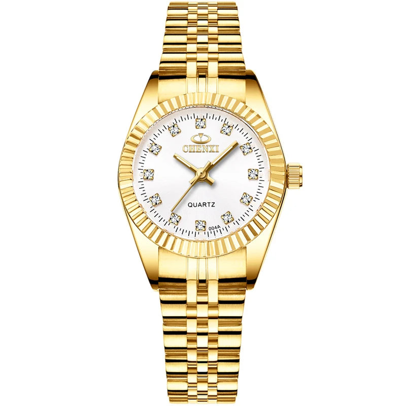 CHENXI Brand Top Luxury Ladies Gold Watch Women Golden Clock Female Women Dress Rhinestone Quartz Waterproof Watches Feminine