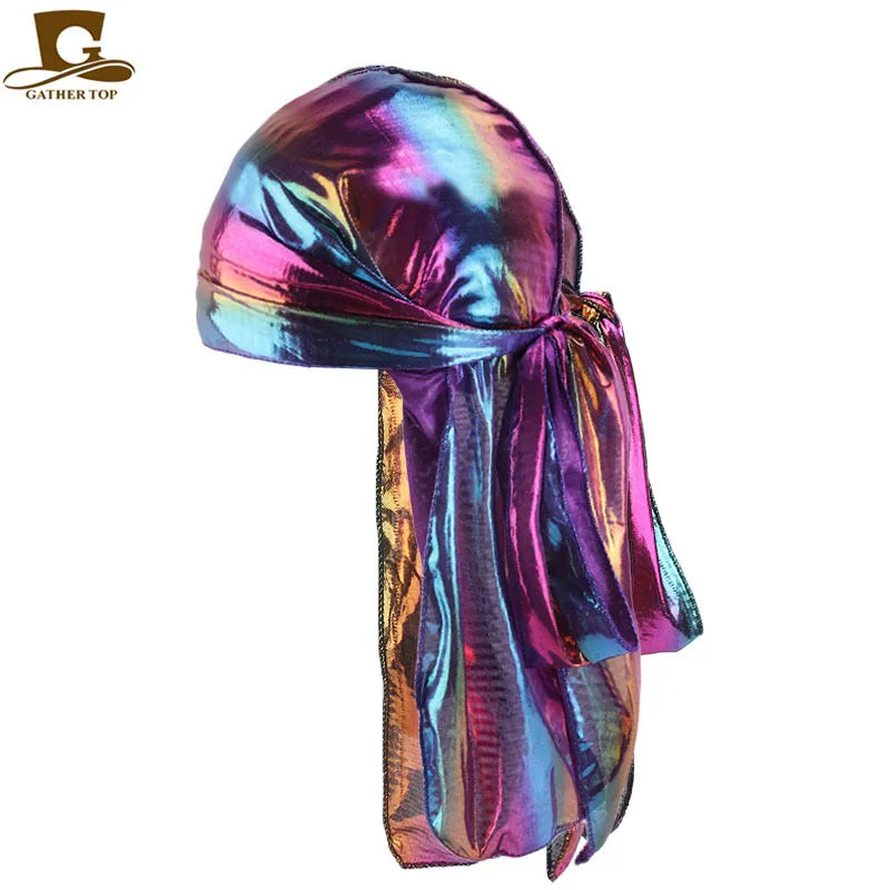 Durag Long Tail Silky Scarf Muslim Doo Rag Pirate Hat Durag Chemo Caps Skull Hat Turban hair band Bandanas 18 colors for Choose