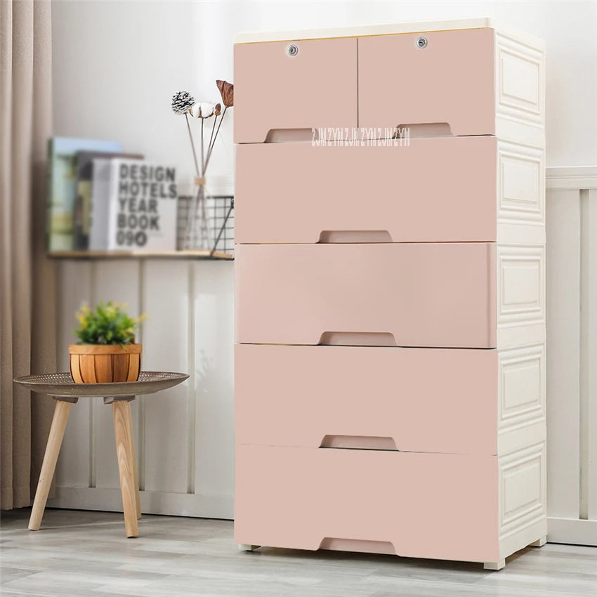 5805 5-Tier PP Drawer Type combined locker Clothes Storage Cabinet Large Children Toy Plastic Organizing Cabinet With Lock Wheel