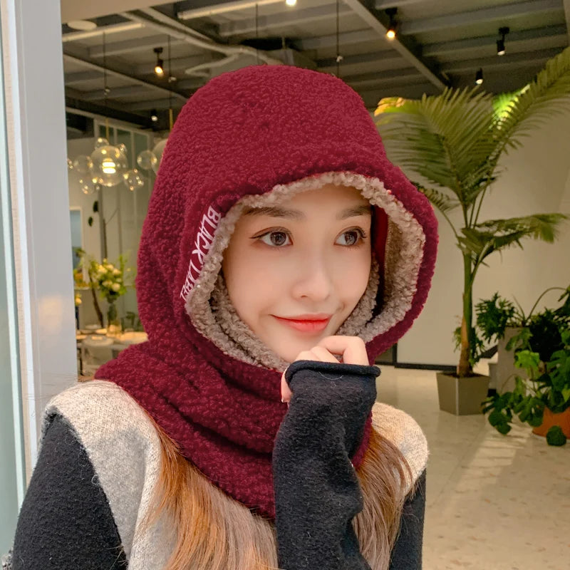 Lamm Flauschige Mütze Damen Herbst Und Winter Koreanischer Stil Warmer Ohrenschutz Strickmütze Verdickte Frostschutz-Fahrradmütze