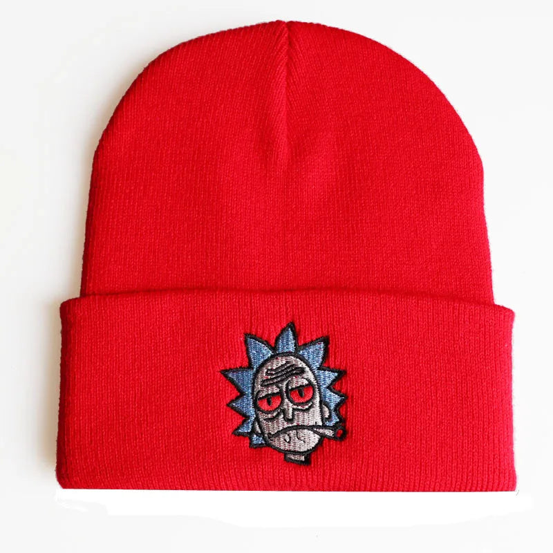 Cartoon Rick Beanies Embroidery Warm Soft Knitted Hat Hip-hop Bonnet Unisex