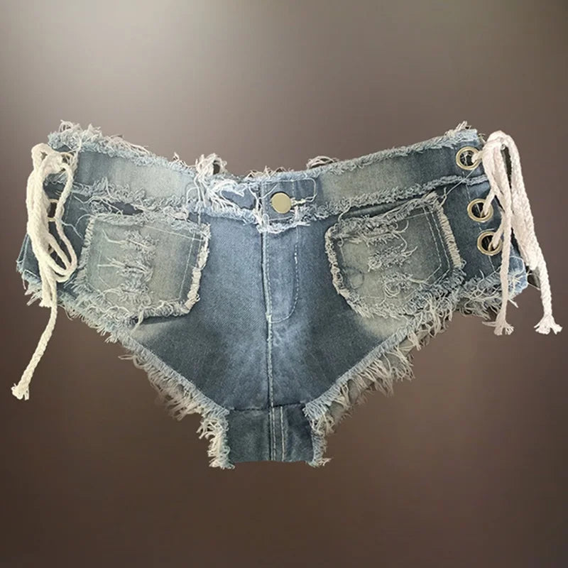 Sexy Women'S Crystal Shorts Jeans Denim Micro Mini Jean Ultra Low Rise Waist Summer Clubwear Pole Dance OS254