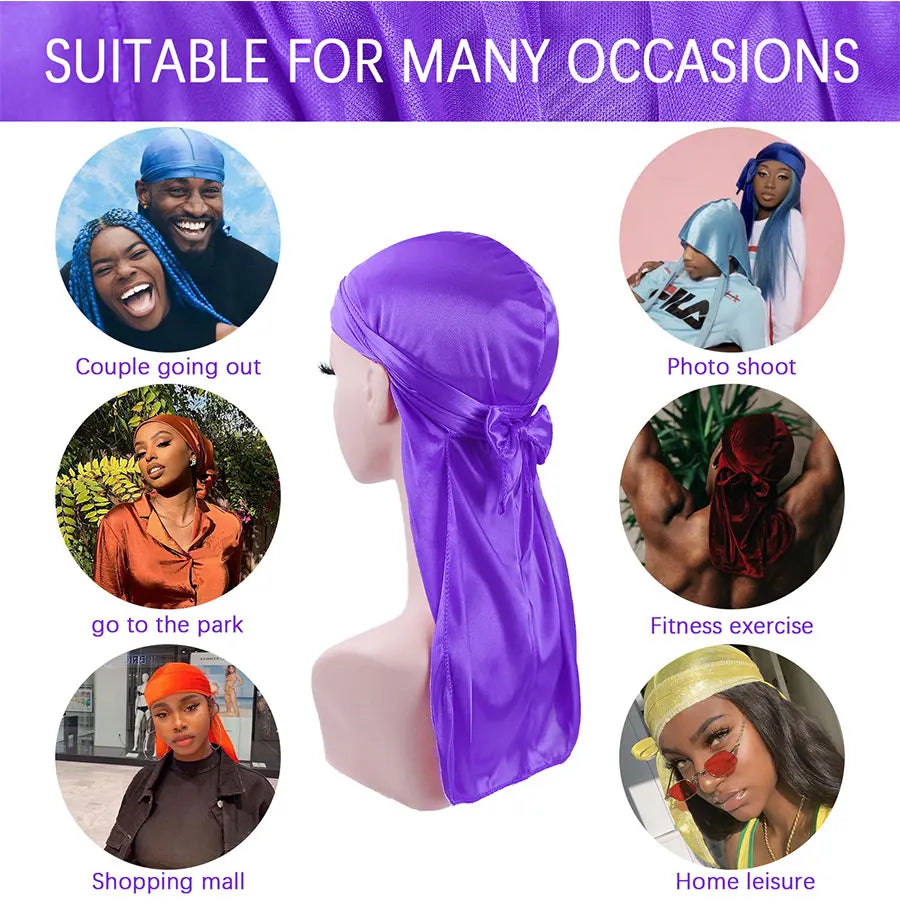 Fashion Silky Durags Turban Hat Unisex Silk Durag Headwear Bandans Headband Hair Accessories Breathable Bandana Hat Pirate Hat