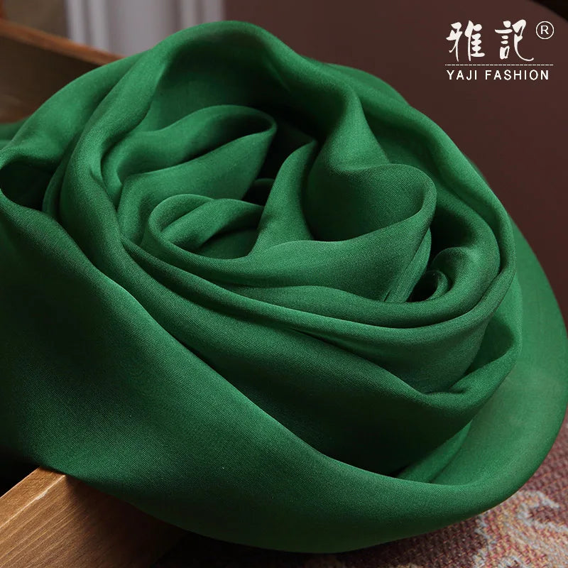 100% Real Silk Scarf Women   Natural Silk chiffon Scarf Dark Green Foulard Femme Lady Silk Shawls Wraps for Ladies Solid