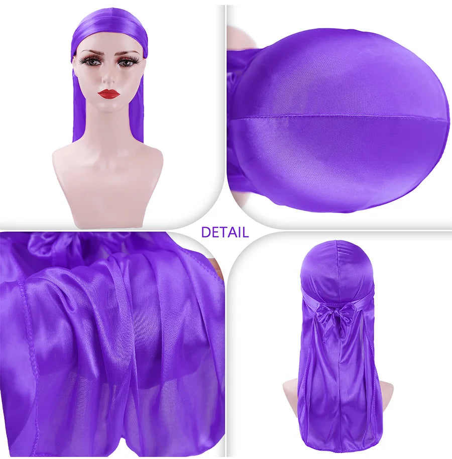 Fashion Silky Durags Turban Hat Unisex Silk Durag Headwear Bandans Headband Hair Accessories Breathable Bandana Hat Pirate Hat