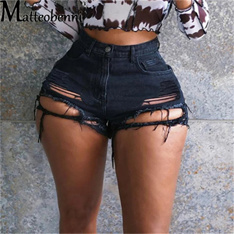 Fashion Sexy High Waist Ladies Denim Shorts 2021 Summer New Women's Ripped Hollow Out Hole Streetwear Shorts Jeans