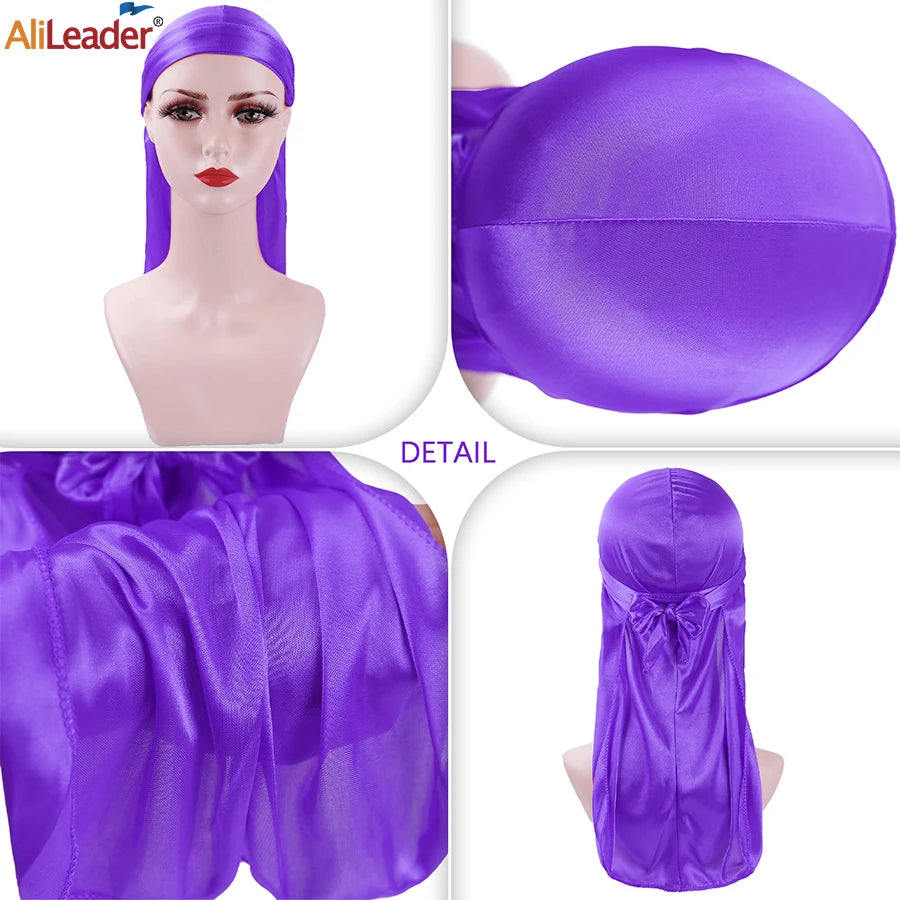 Fashion Silky Durags Turban Hat Unisex Silk Durag Headwear Bandans Headband Hair Accessories Breathable Bandana Hat Pirate Hat