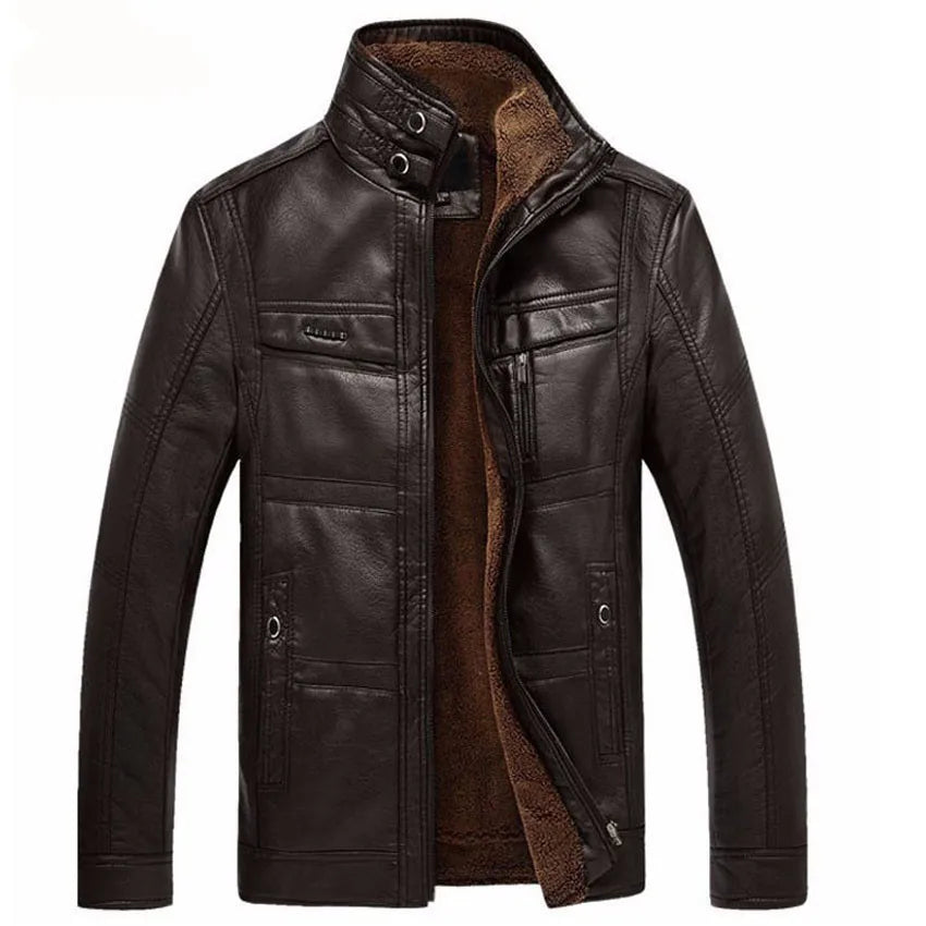 Leather Jacket Men Coats 2024 Brand High Quality PU Outerwear Men Business Winter Faux Fur Male Jacket Fleece