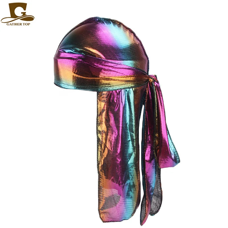 Durag Long Tail Silky Scarf Muslim Doo Rag Pirate Hat Durag Chemo Caps Skull Hat Turban hair band Bandanas 18 colors for Choose