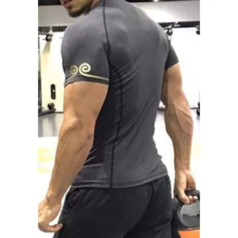 Men's Quick Dry Fitness Printed Tees Outdoor SPORT Running Climbing Short Sleeves Shirt Tights Bodybuilding Tops Corest T-shirt