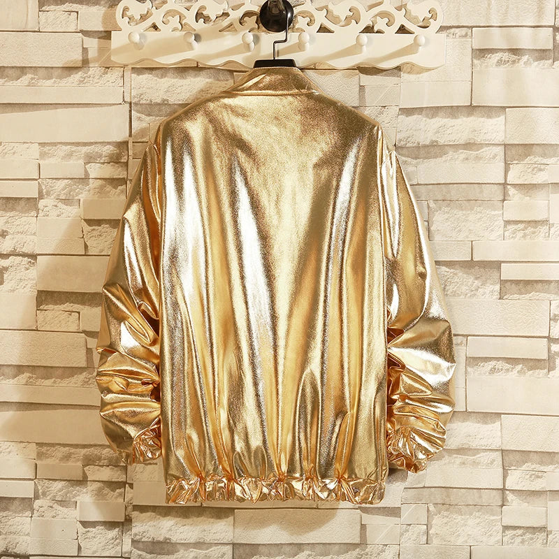 2024 Fashion Brand Gold Silver Windbreaker Jacket Men Autumn Streetwear Sequin Tuxedo Jacket Shinny Disco Stage Singer Costume