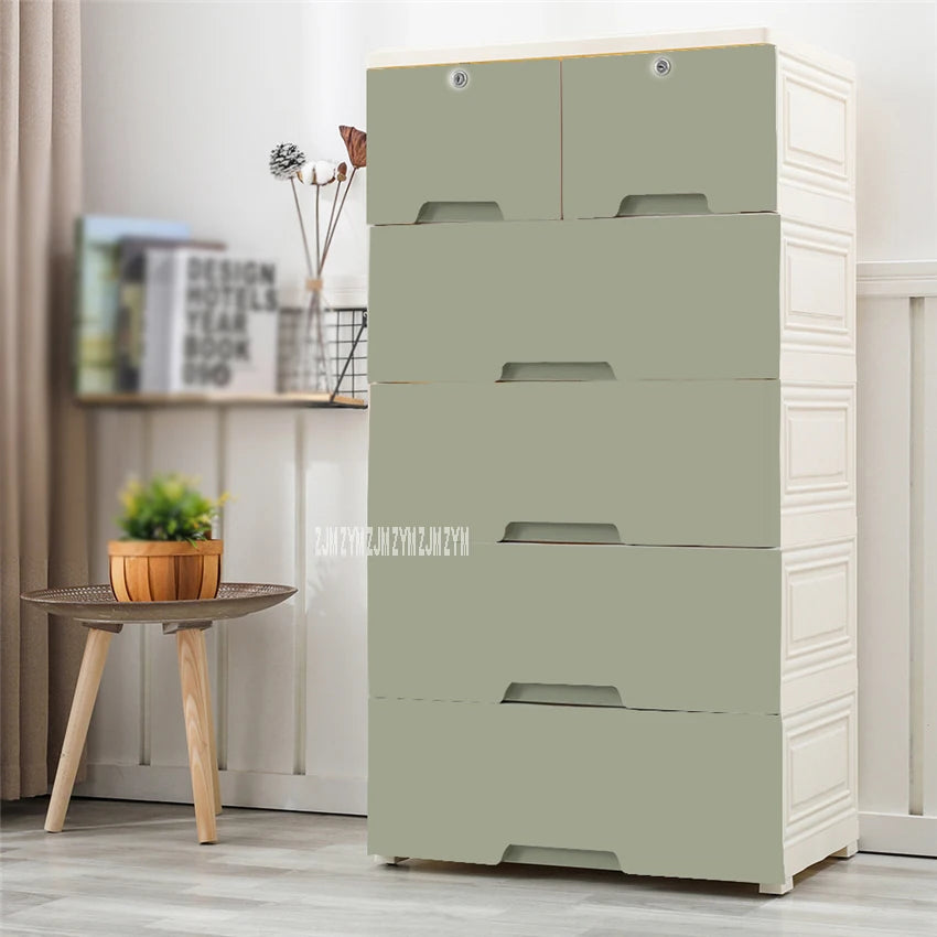 5805 5-Tier PP Drawer Type combined locker Clothes Storage Cabinet Large Children Toy Plastic Organizing Cabinet With Lock Wheel