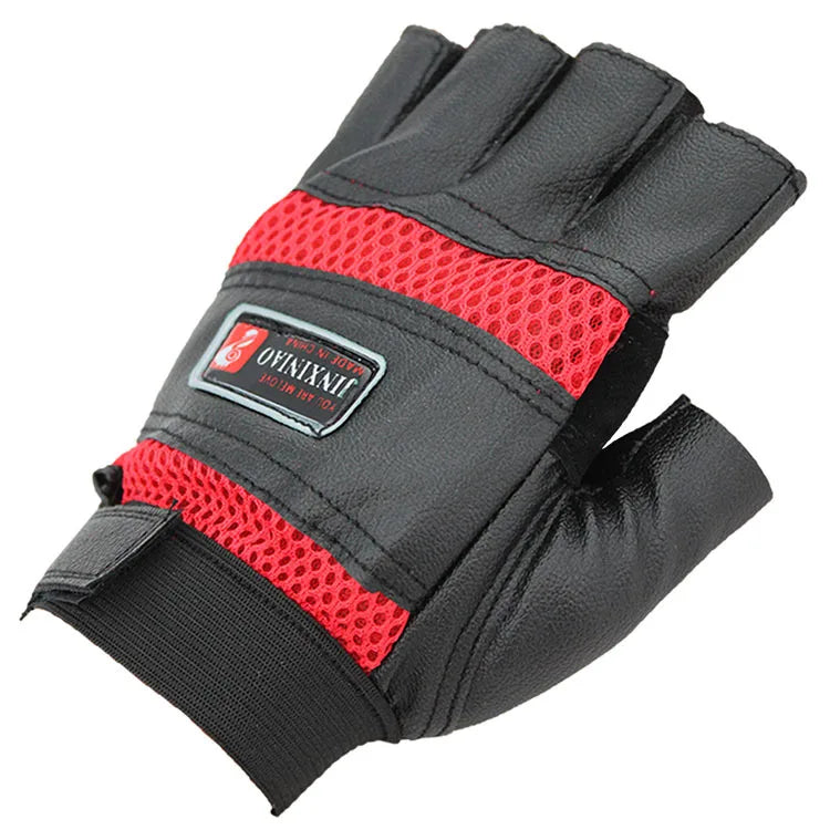 Men's Half Finger Leather Fitness Gloves Bike Sport Gloves Gym Exercise Men Black Rivets Punk Gloves G135