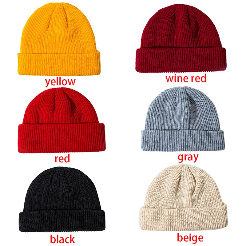 Ladies Casual Cap Winter Unisex Rib Knitted Beanies Hats For Woman Mens Kids Girls Boys Black Grey Red Solid Color