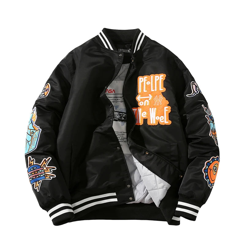 Winter Varsity Jacket Men Women Embriodey Basketball Jacket Retro Fashion Pilot Jacket Men Animal Couple Clothes High Street