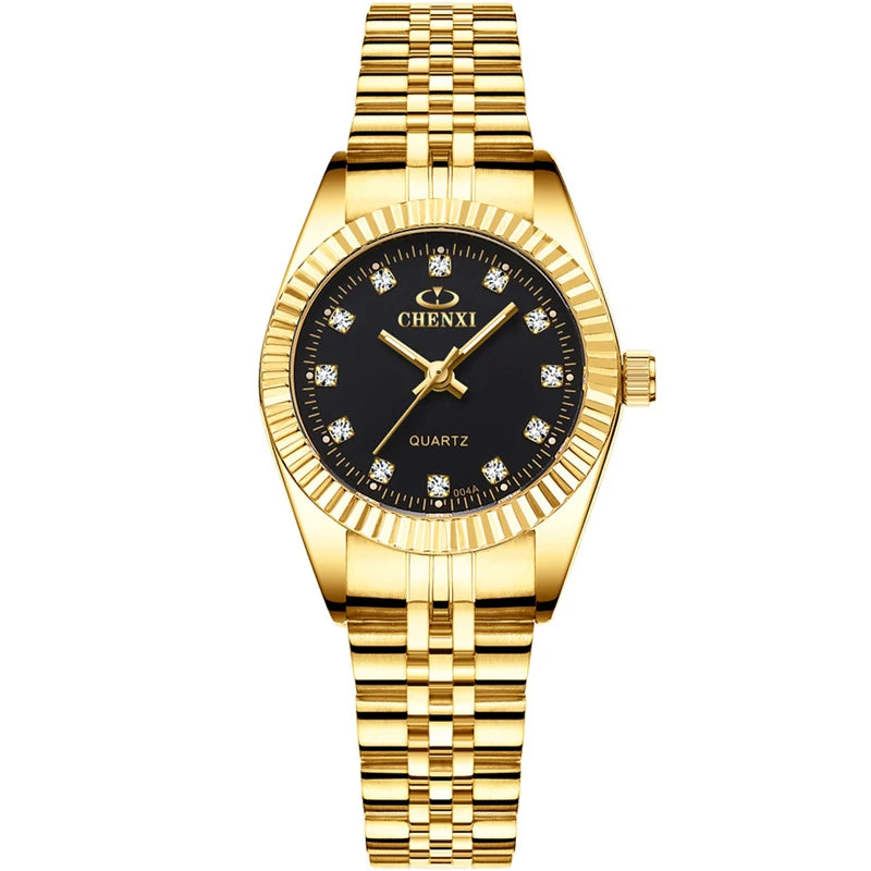 CHENXI Brand Top Luxury Ladies Gold Watch Women Golden Clock Female Women Dress Rhinestone Quartz Waterproof Watches Feminine