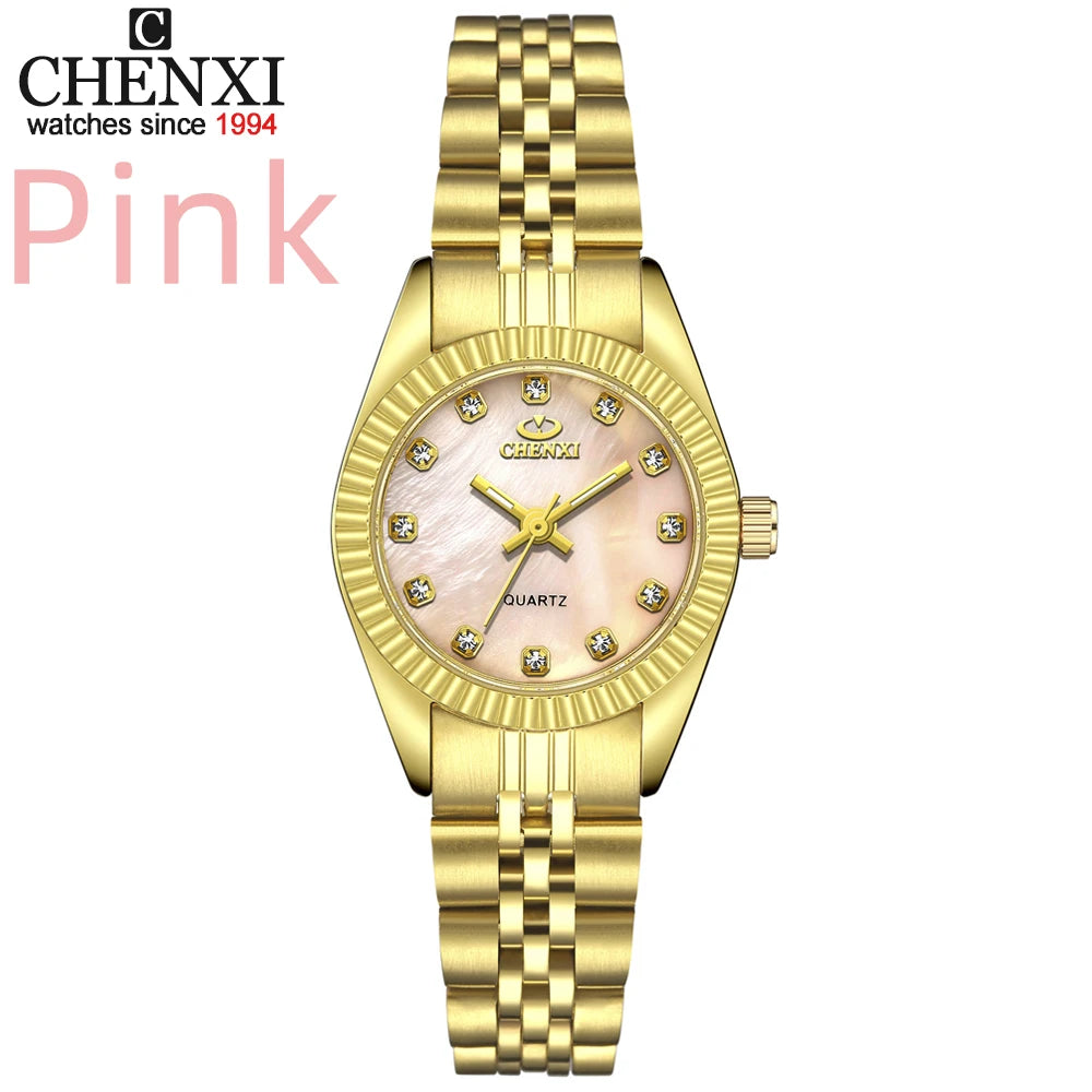 CHENXI Brand Top Luxury Ladies Gold Watch Women Golden Clock Female Women Dress Rhinestone Quartz Waterproof Watches Feminine