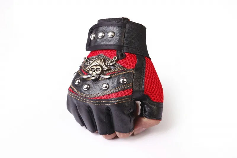 Skulls Rivet PU Leather Fingerless Gloves Men Women Fashion Hip Hop Women's Gym Punk Gloves Half Finger Men's Gloves