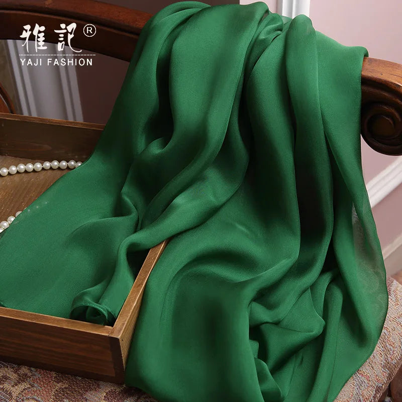 100% Real Silk Scarf Women   Natural Silk chiffon Scarf Dark Green Foulard Femme Lady Silk Shawls Wraps for Ladies Solid