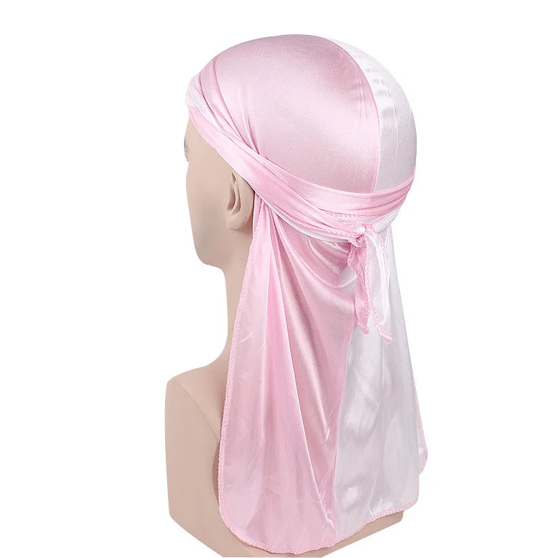 Durag Long Tail Silky Scarf Muslim Doo Rag Pirate Hat Durag Chemo Caps Skull Hat Turban hair band Bandanas 18 colors for Choose