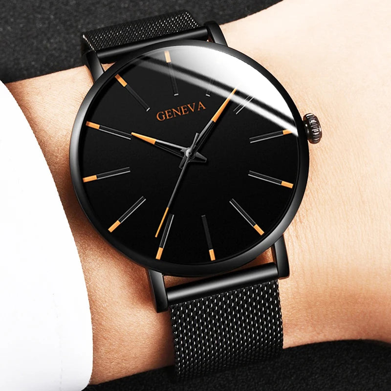 Men's Fashion Minimalist Ultra Thin Watches for Men Simple Business Stainless Steel Mesh Belt Quartz Watch relogio masculino