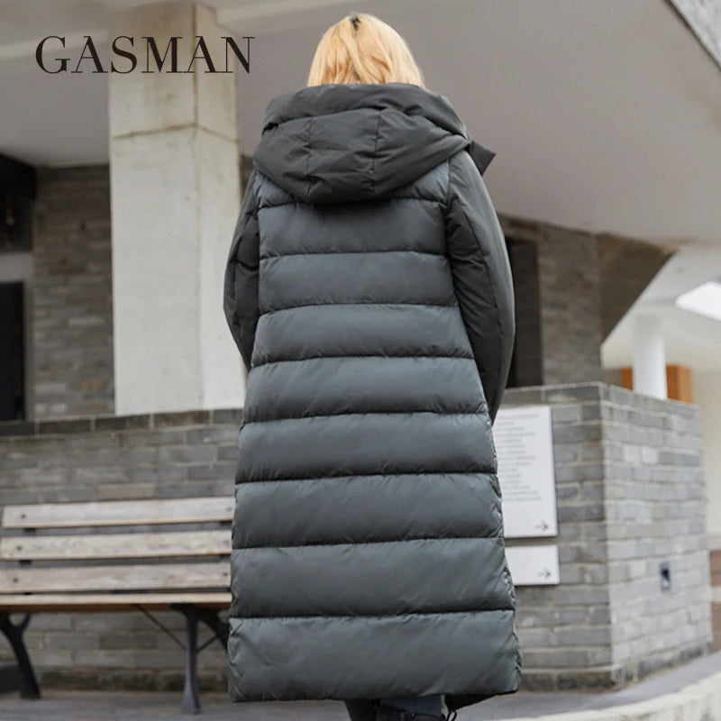 GASMAN Women's jacket Long elegant Fashion Winter coat for women brand Zipper pocket Warm Parka with belt Down jackets 8189