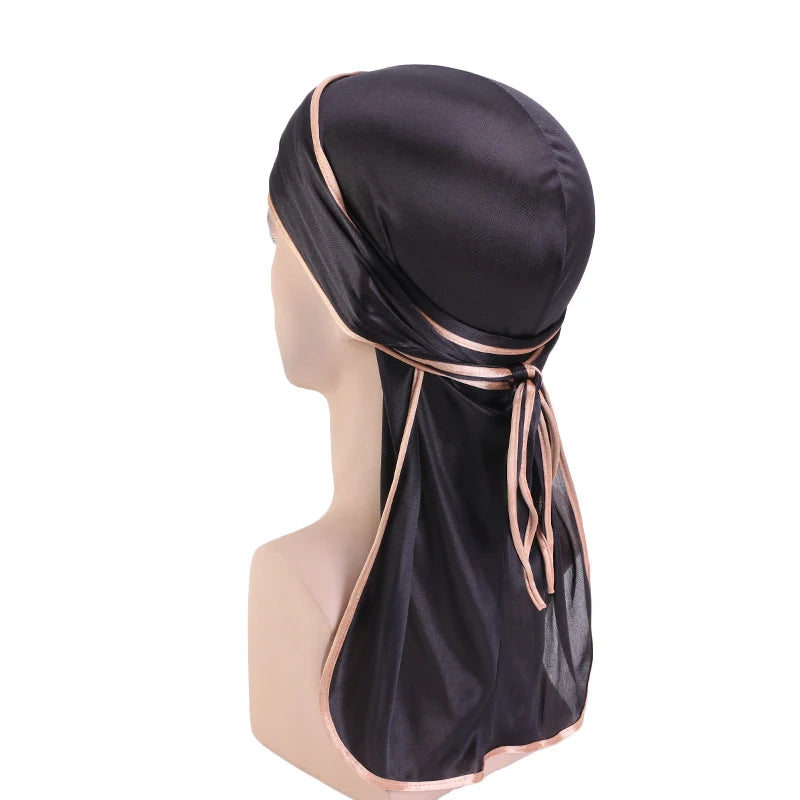 Durag Long Tail Silky Scarf Muslim Doo Rag Pirate Hat Durag Chemo Caps Skull Hat Turban hair band Bandanas 18 colors for Choose