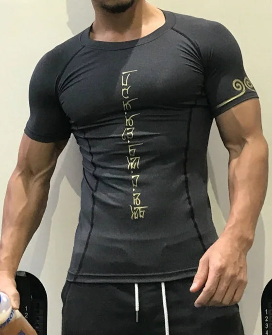 Men's Quick Dry Fitness Printed Tees Outdoor SPORT Running Climbing Short Sleeves Shirt Tights Bodybuilding Tops Corest T-shirt