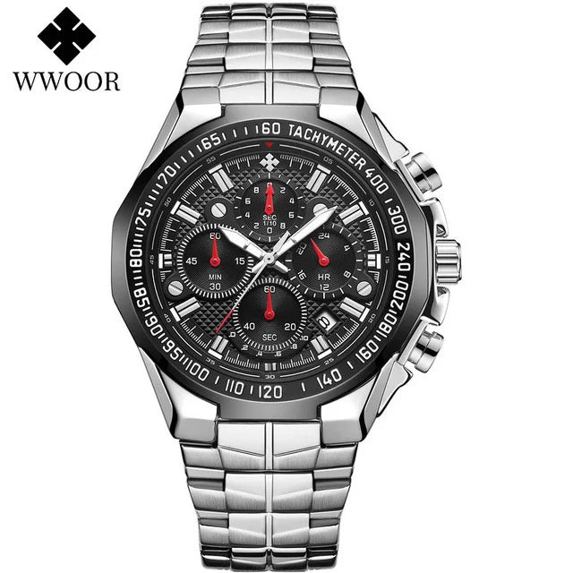 WWOOR Men Chronograph Sport Watches For Men Fashion Square Top Brand Luxury Stainless Steel Waterproof Quartz Watch Reloj Hombre