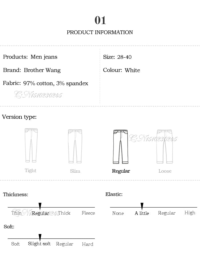 Classic Style Men's Regular Fit White Jeans Business Fashion Denim Advanced Stretch Cotton Trousers Male Brand Pants