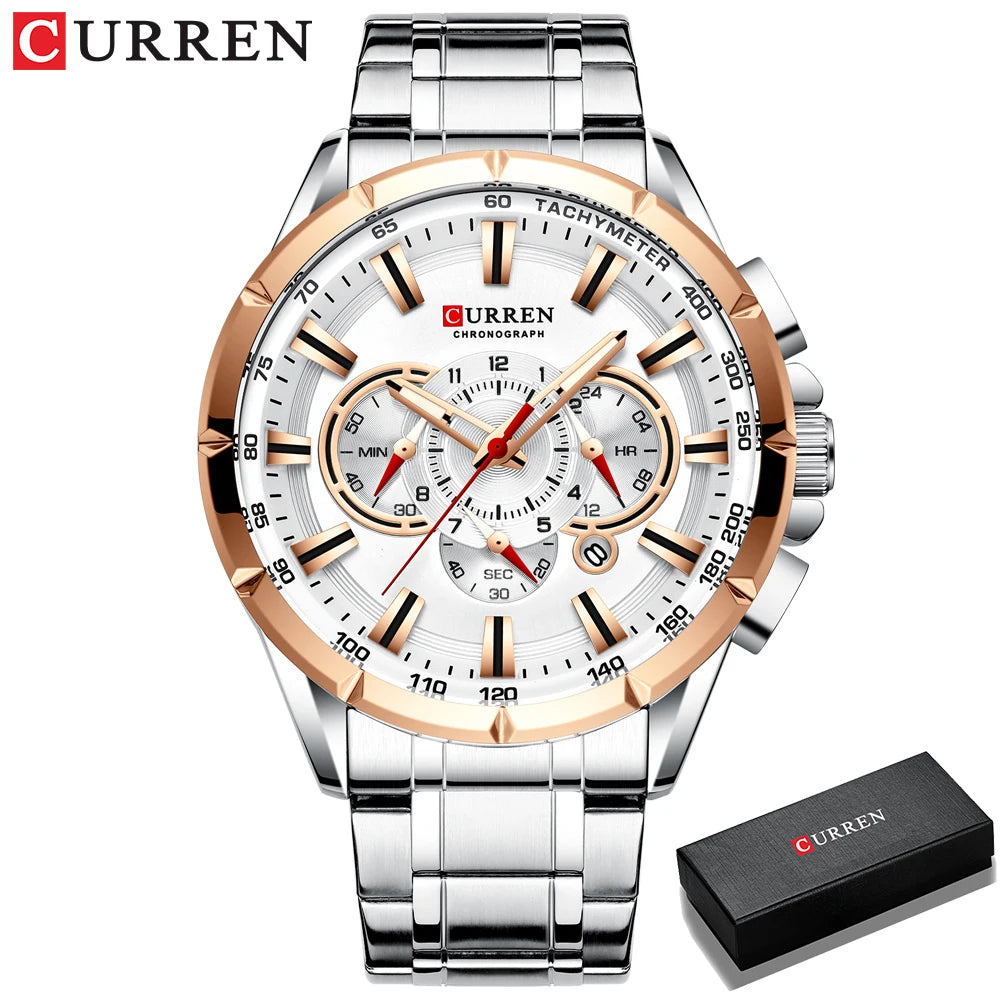 CURREN Wrist Watch Men Waterproof Chronograph Military Army Stainless Steel Male Clock Top Brand Luxury Man Sport Watches 8363