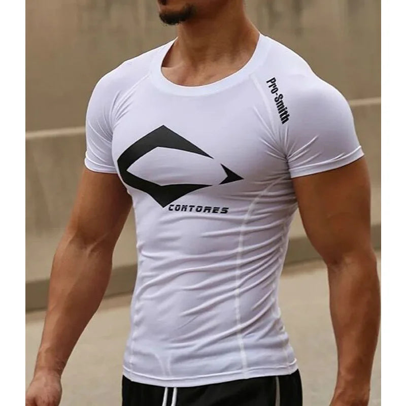 Men's Quick Dry Fitness Printed Tees Outdoor SPORT Running Climbing Short Sleeves Shirt Tights Bodybuilding Tops Corest T-shirt