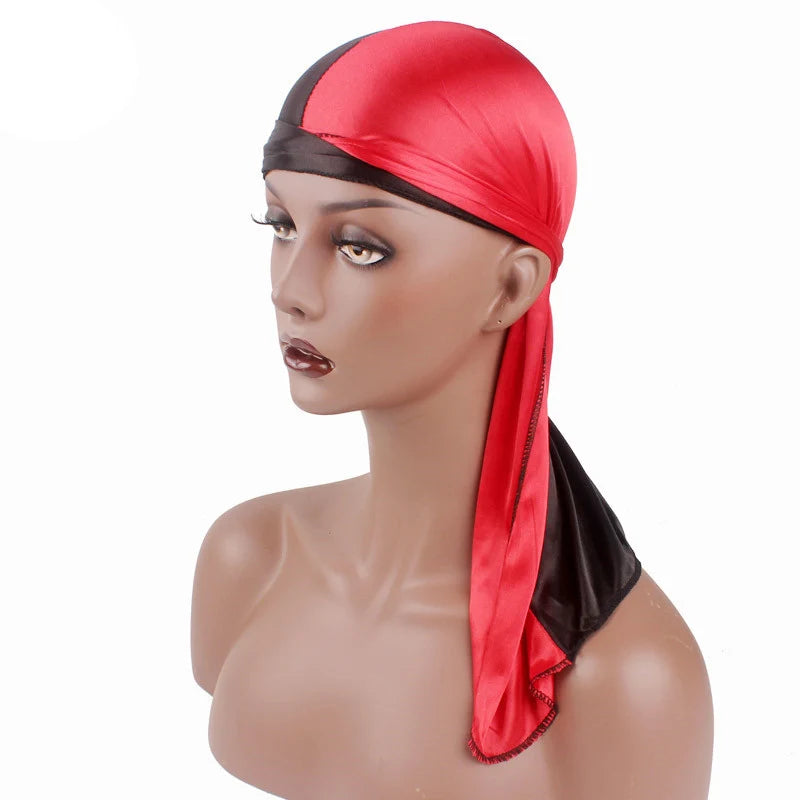 Durag Long Tail Silky Scarf Muslim Doo Rag Pirate Hat Durag Chemo Caps Skull Hat Turban hair band Bandanas 18 colors for Choose