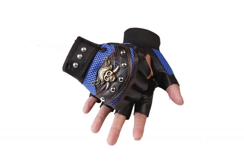 Skulls Rivet PU Leather Fingerless Gloves Men Women Fashion Hip Hop Women's Gym Punk Gloves Half Finger Men's Gloves