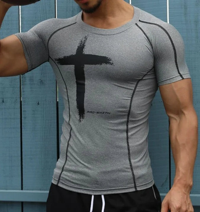 Men's Quick Dry Fitness Printed Tees Outdoor SPORT Running Climbing Short Sleeves Shirt Tights Bodybuilding Tops Corest T-shirt