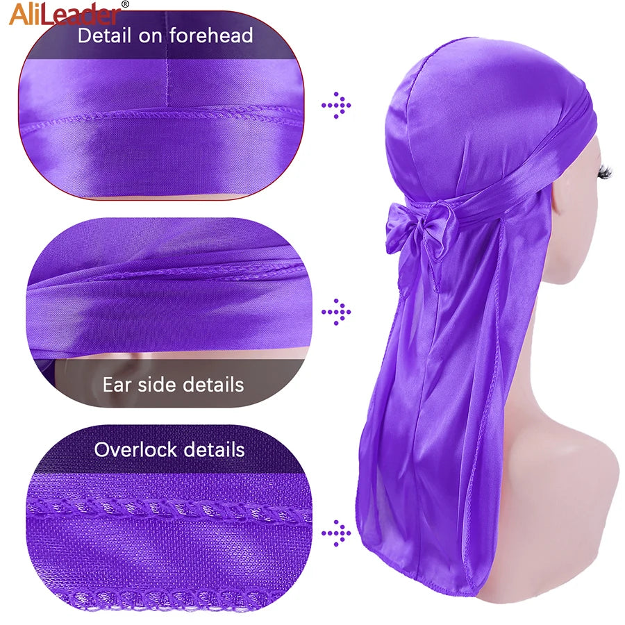 Fashion Silky Durags Turban Hat Unisex Silk Durag Headwear Bandans Headband Hair Accessories Breathable Bandana Hat Pirate Hat